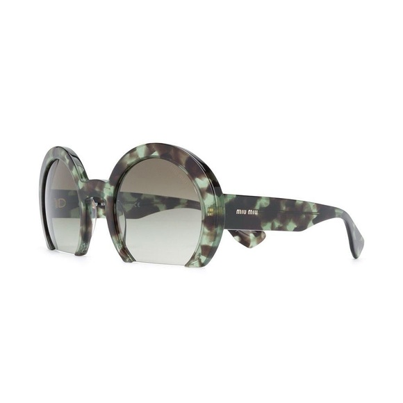 Miu Miu Women's Green Tortoise Shell Cut-off Round Sunglasses - Picture 1 of 7